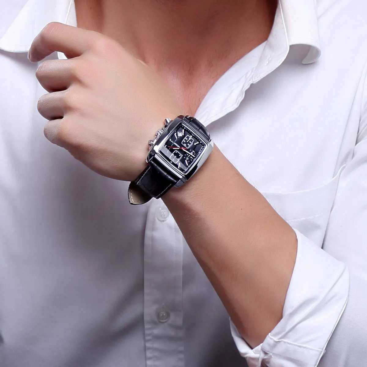 MEGIR Watch Men Business Wristwatch Rectangle Quartz Military Watches Waterproof Luminous Leather Strap Sport Casual Clock Reloj Hombre 2028 by MEGIR WATCH GROUP