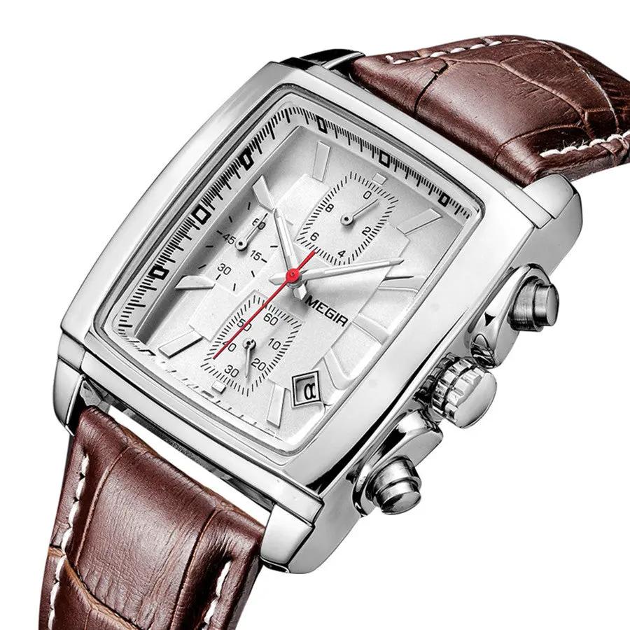 MEGIR Watch Men Business Wristwatch Rectangle Quartz Military Watches Waterproof Luminous Leather Strap Sport Casual Clock Reloj Hombre 2028 by MEGIR WATCH GROUP