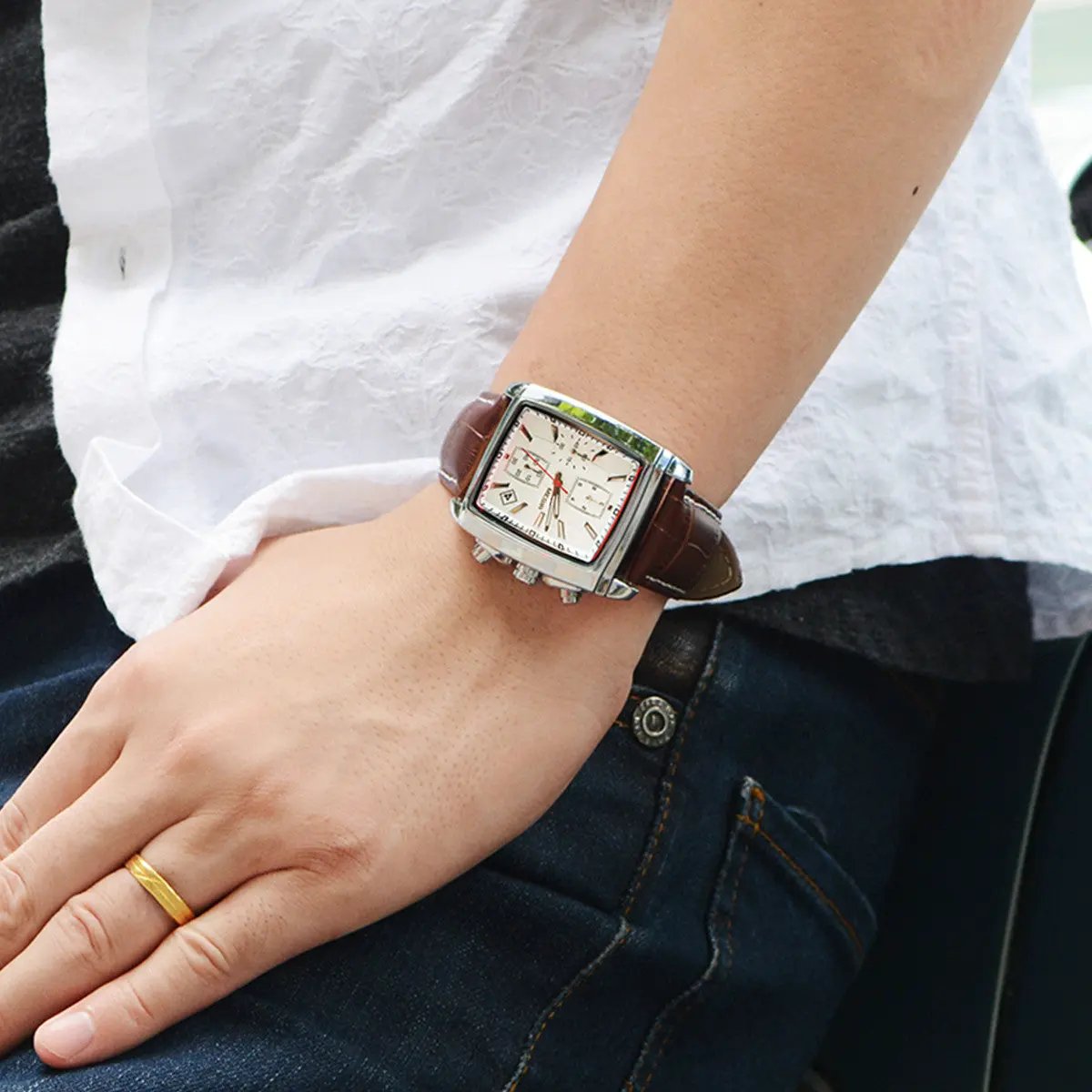MEGIR Watch Men Business Wristwatch Rectangle Quartz Military Watches Waterproof Luminous Leather Strap Sport Casual Clock Reloj Hombre 2028 by MEGIR WATCH GROUP