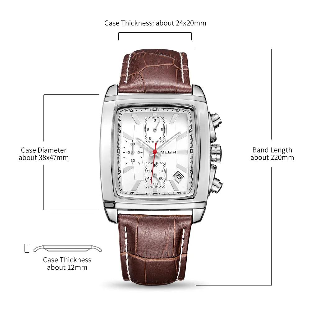 MEGIR Watch Men Business Wristwatch Rectangle Quartz Military Watches Waterproof Luminous Leather Strap Sport Casual Clock Reloj Hombre 2028 by MEGIR WATCH GROUP