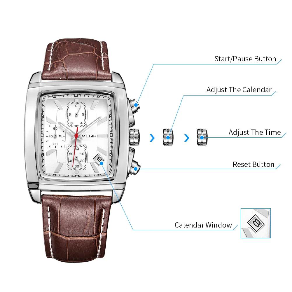 MEGIR Watch Men Business Wristwatch Rectangle Quartz Military Watches Waterproof Luminous Leather Strap Sport Casual Clock Reloj Hombre 2028 by MEGIR WATCH GROUP
