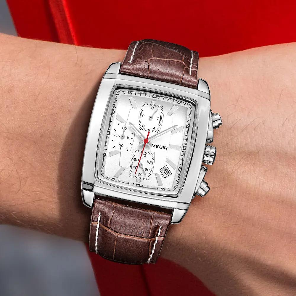 MEGIR Watch Men Business Wristwatch Rectangle Quartz Military Watches Waterproof Luminous Leather Strap Sport Casual Clock Reloj Hombre 2028 by MEGIR WATCH GROUP