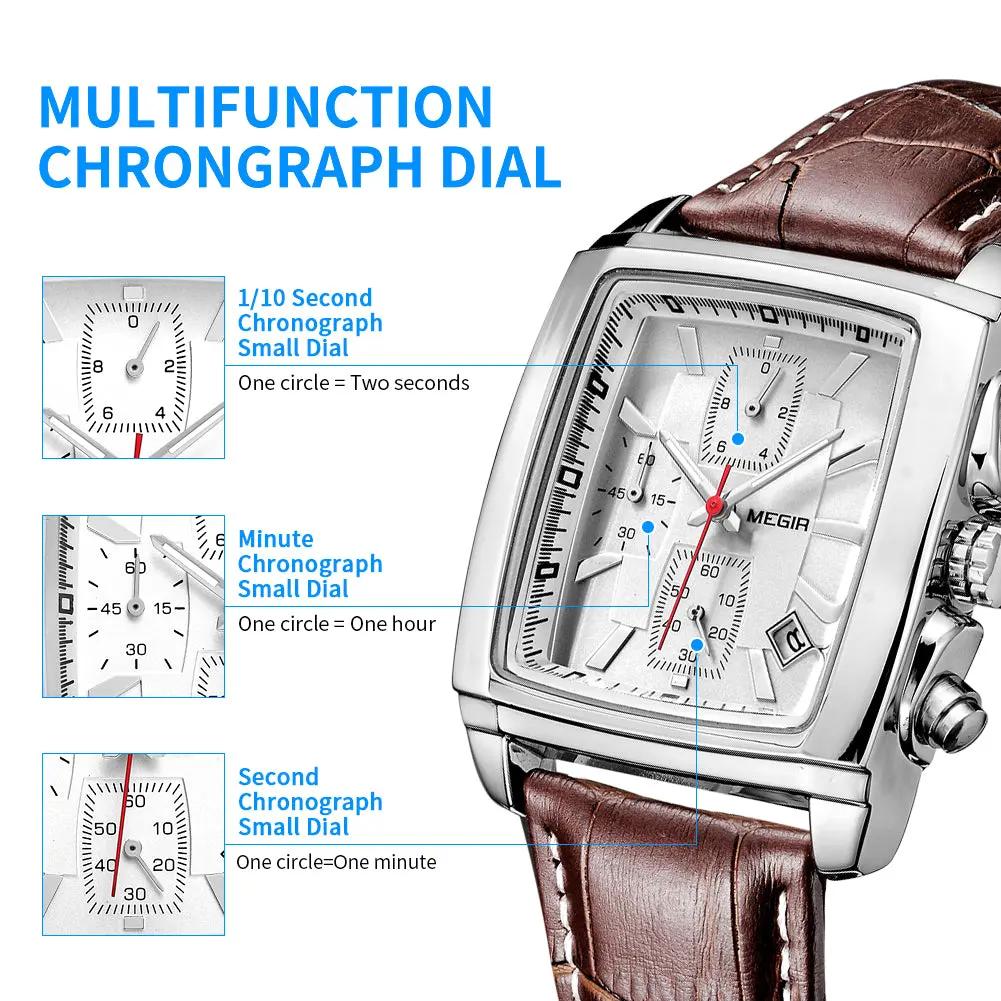 MEGIR Watch Men Business Wristwatch Rectangle Quartz Military Watches Waterproof Luminous Leather Strap Sport Casual Clock Reloj Hombre 2028 by MEGIR WATCH GROUP