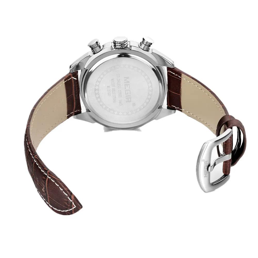 MEGIR Men Watches Original Fashion Leather Quartz Wristwatch Waterproof Male Big Dial Sports Military Chronograph Clock Reloj Hombre 2020 by MEGIR WATCH GROUP