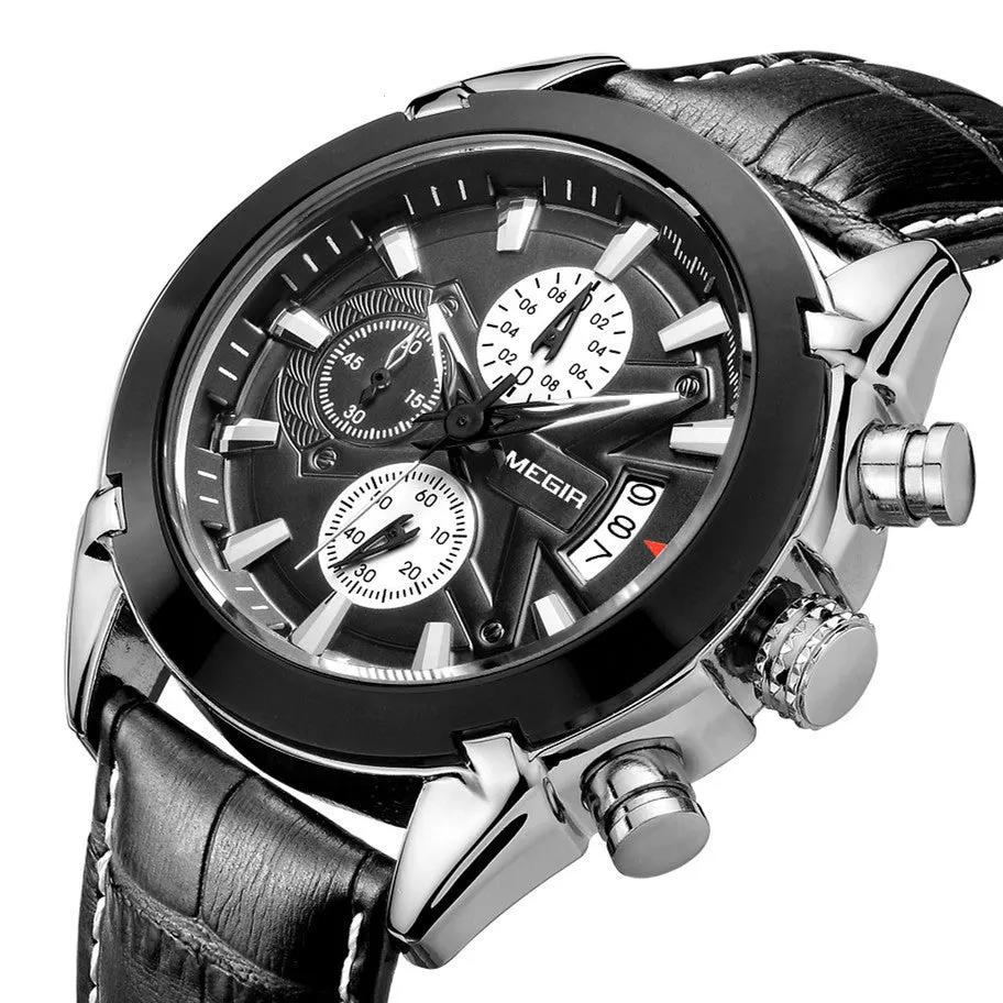 MEGIR Men Watches Original Fashion Leather Quartz Wristwatch Waterproof Male Big Dial Sports Military Chronograph Clock Reloj Hombre 2020 by MEGIR WATCH GROUP