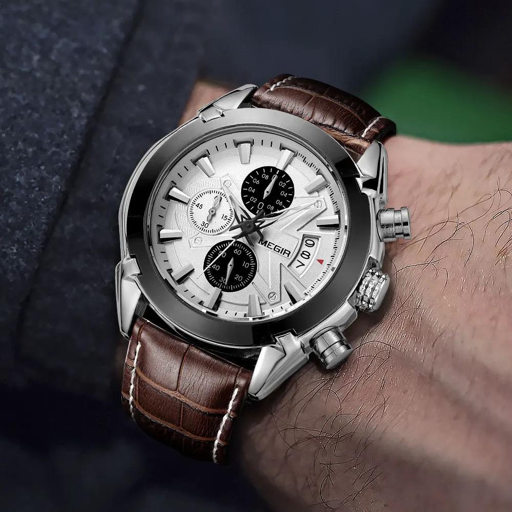 MEGIR Men Watches Original Fashion Leather Quartz Wristwatch Waterproof Male Big Dial Sports Military Chronograph Clock Reloj Hombre 2020 by MEGIR WATCH GROUP
