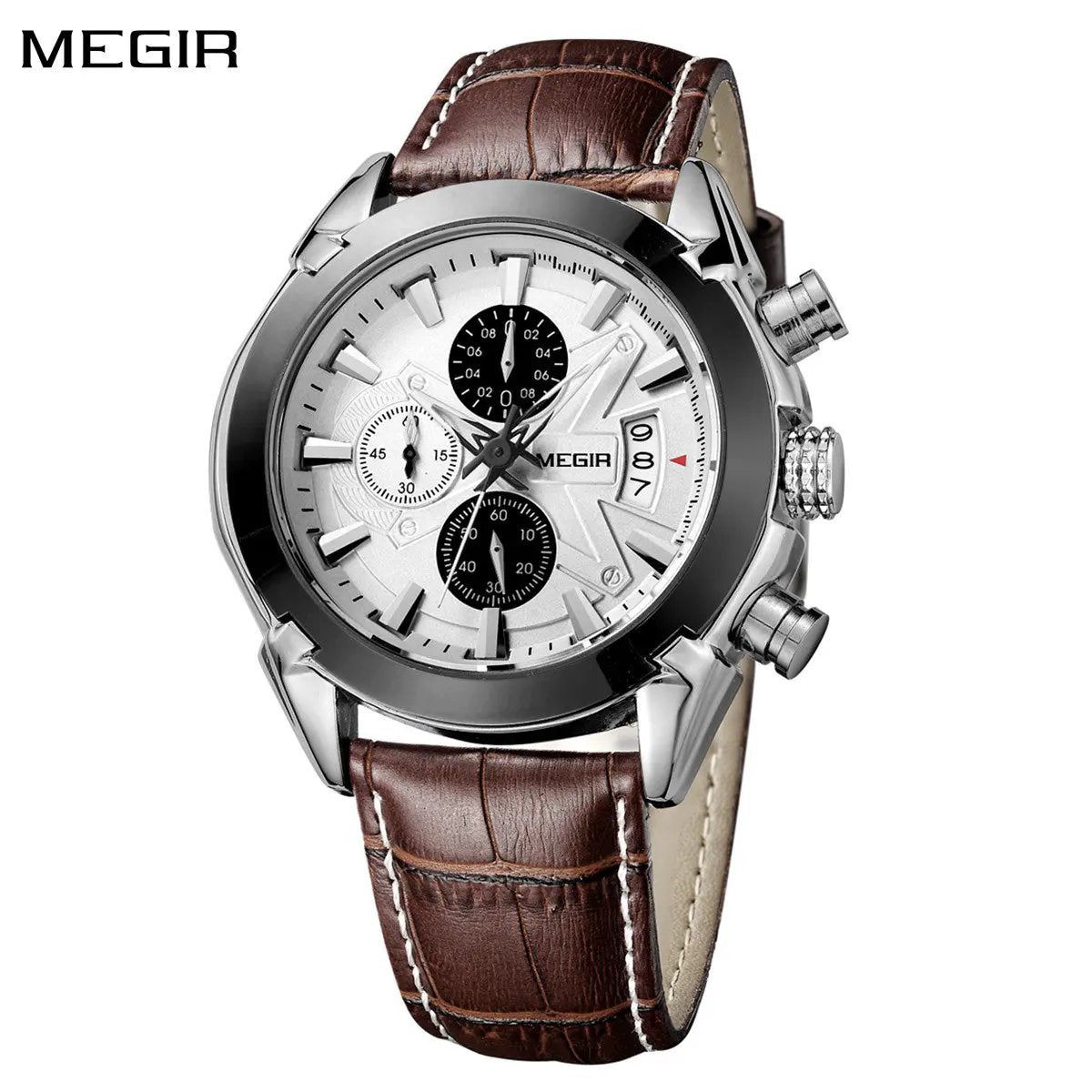 MEGIR Men Watches Original Fashion Leather Quartz Wristwatch Waterproof Male Big Dial Sports Military Chronograph Clock Reloj Hombre 2020 by MEGIR WATCH GROUP