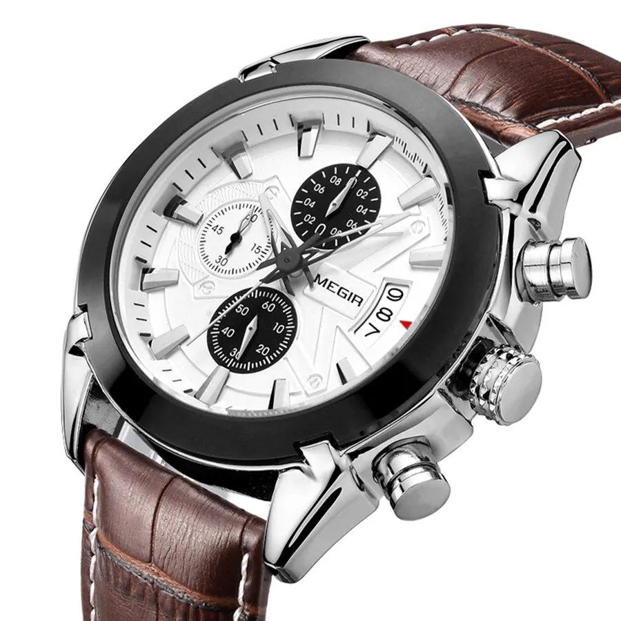 MEGIR Men Watches Original Fashion Leather Quartz Wristwatch Waterproof Male Big Dial Sports Military Chronograph Clock Reloj Hombre 2020 by MEGIR WATCH GROUP
