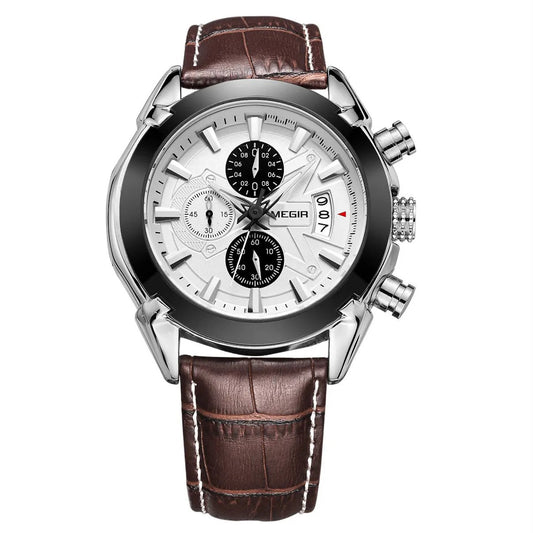 MEGIR Men Watches Original Fashion Leather Quartz Wristwatch Waterproof Male Big Dial Sports Military Chronograph Clock Reloj Hombre 2020 by MEGIR WATCH GROUP