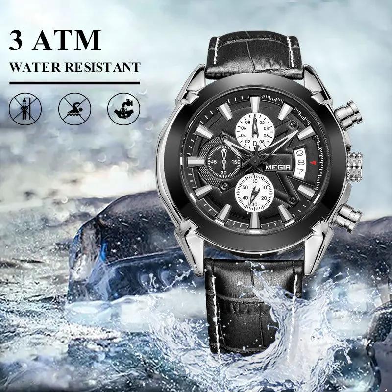 MEGIR Men Watches Original Fashion Leather Quartz Wristwatch Waterproof Male Big Dial Sports Military Chronograph Clock Reloj Hombre 2020 by MEGIR WATCH GROUP
