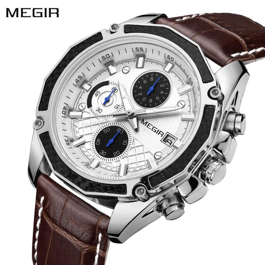 MEGIR Men's Watch Brand Luxury Casual Sport Watches Quartz Chronograph Leather Strap Waterproof Wristwatch Calendar Male Clock 2015 by MEGIR WATCH GROUP