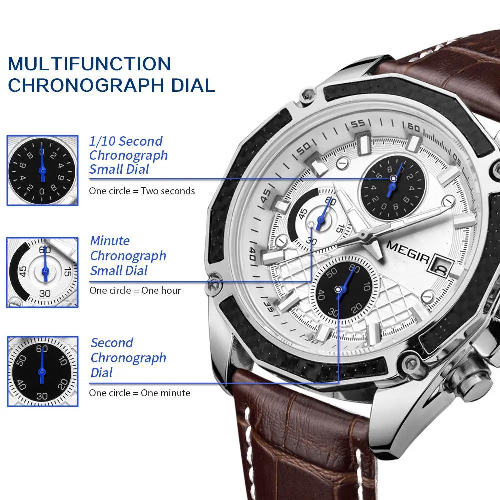 MEGIR Men's Watch Brand Luxury Casual Sport Watches Quartz Chronograph Leather Strap Waterproof Wristwatch Calendar Male Clock 2015 by MEGIR WATCH GROUP