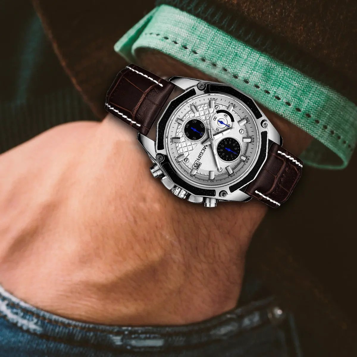 MEGIR Men's Watch Brand Luxury Casual Sport Watches Quartz Chronograph Leather Strap Waterproof Wristwatch Calendar Male Clock 2015 by MEGIR WATCH GROUP