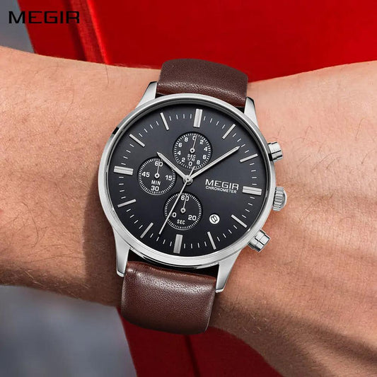 MEGIR Sport Watch for Men Luxury Waterproof Quartz Clock Leather Wristwatch Luminous Military Watches Calendar reloj hombre 2011 by MEGIR WATCH GROUP