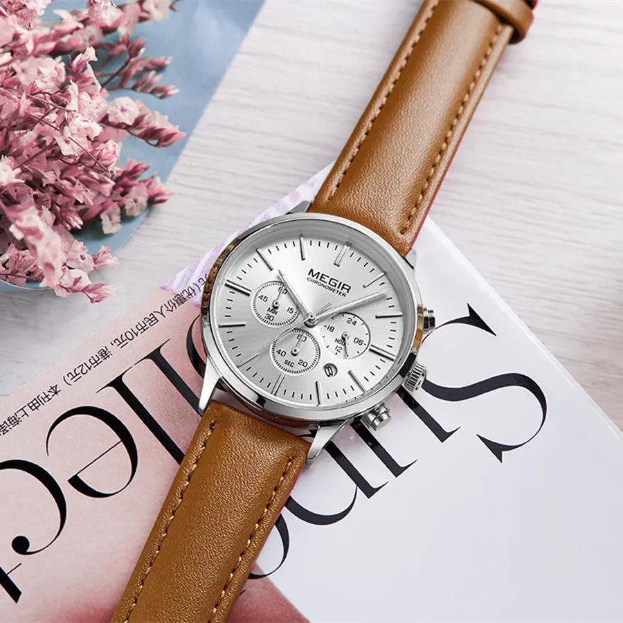 MEGIR Women Casual Watches Leather Strap Ladies Quartz Wristwatches Fashion Female Dress Clock Chronograph Relogio Feminino 2011 by MEGIR WATCH GROUP