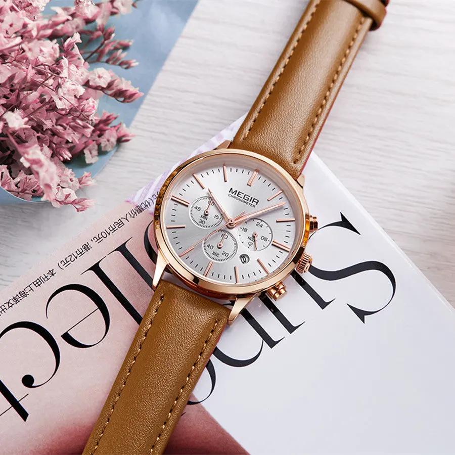 MEGIR Women Casual Watches Leather Strap Ladies Quartz Wristwatches Fashion Female Dress Clock Chronograph Relogio Feminino 2011 by MEGIR WATCH GROUP