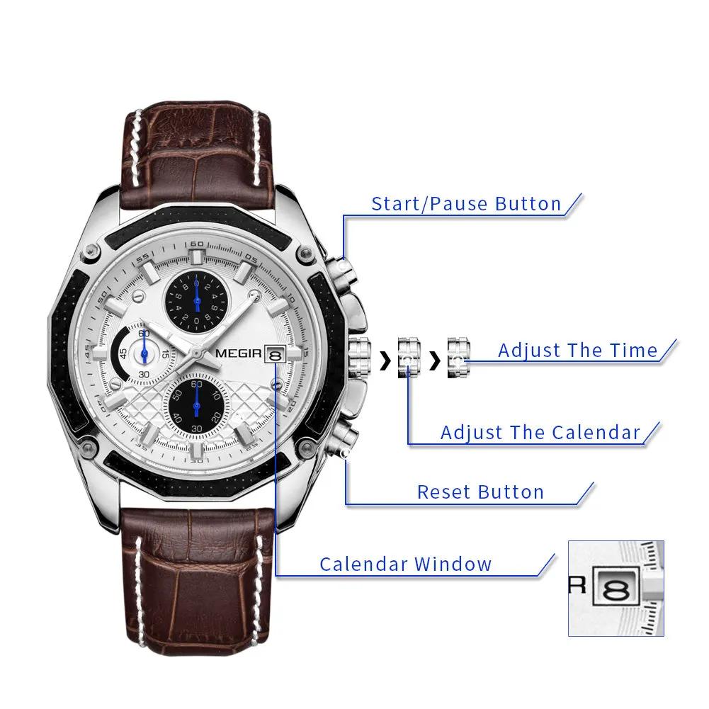 MEGIR Men's Watch Brand Luxury Casual Sport Watches Quartz Chronograph Leather Strap Waterproof Wristwatch Calendar Male Clock 2015 by MEGIR WATCH GROUP