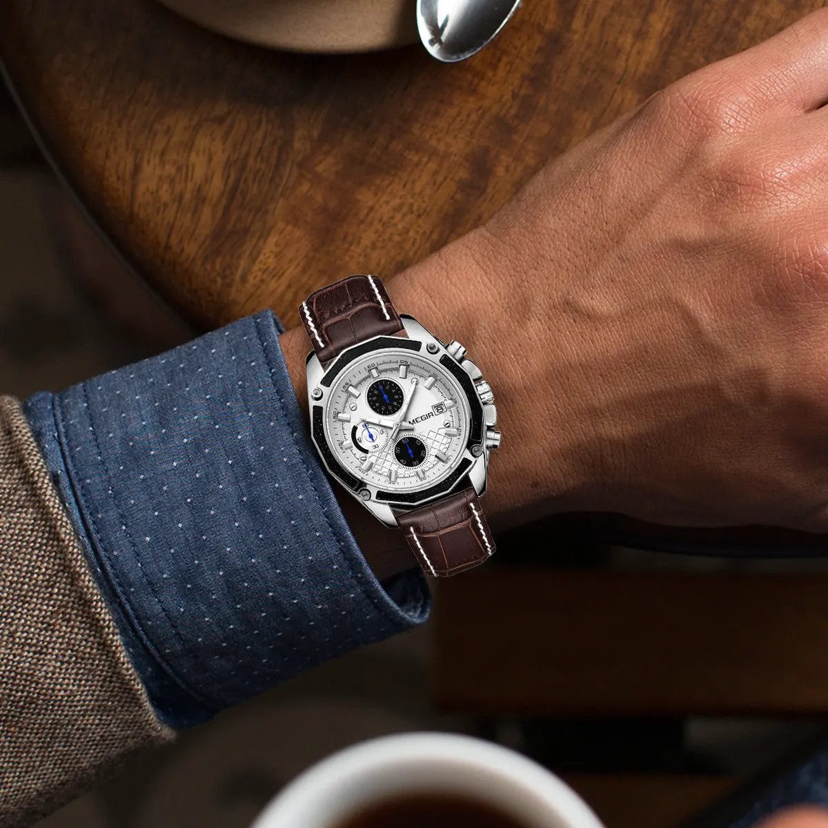 MEGIR Men's Watch Brand Luxury Casual Sport Watches Quartz Chronograph Leather Strap Waterproof Wristwatch Calendar Male Clock 2015 by MEGIR WATCH GROUP