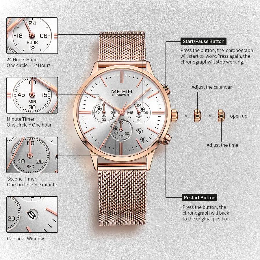 MEGIR Luxury Women Watches Chronograph Waterproof Quartz Ladies Sport Casual Wristwatch Female Dress Clock 24-hour Relogio Feminino 2011 by MEGIR WATCH GROUP