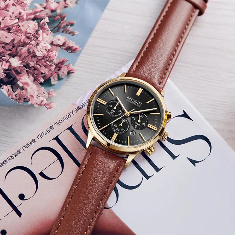 MEGIR Women Casual Watches Leather Strap Ladies Quartz Wristwatches Fashion Female Dress Clock Chronograph Relogio Feminino 2011 by MEGIR WATCH GROUP