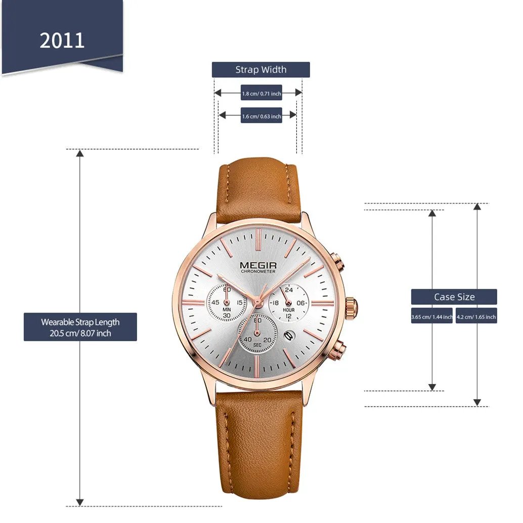 MEGIR Women Casual Watches Leather Strap Ladies Quartz Wristwatches Fashion Female Dress Clock Chronograph Relogio Feminino 2011 by MEGIR WATCH GROUP