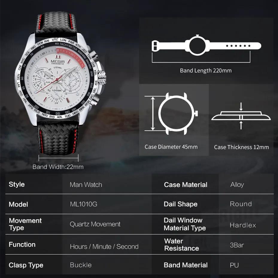 MEGIR Fashion Watches for Men Multifunction Sports Wristwatch Waterproof Quartz Watch Clock Leather Strap Relogio Masculino 1010 by MEGIR WATCH GROUP