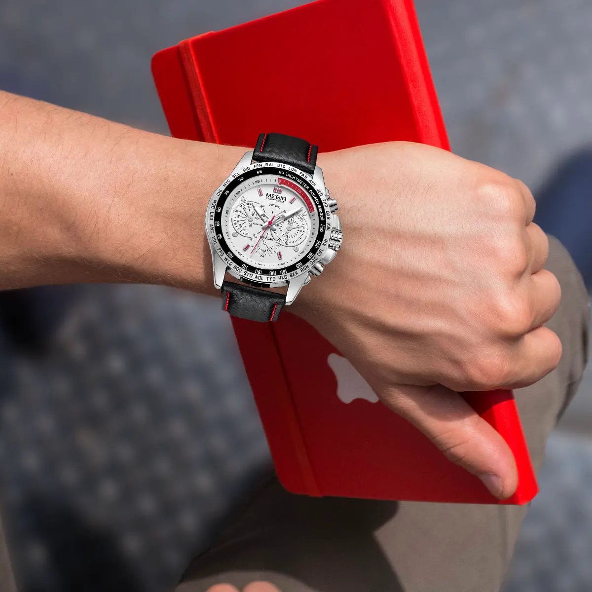 MEGIR Fashion Watches for Men Multifunction Sports Wristwatch Waterproof Quartz Watch Clock Leather Strap Relogio Masculino 1010 by MEGIR WATCH GROUP