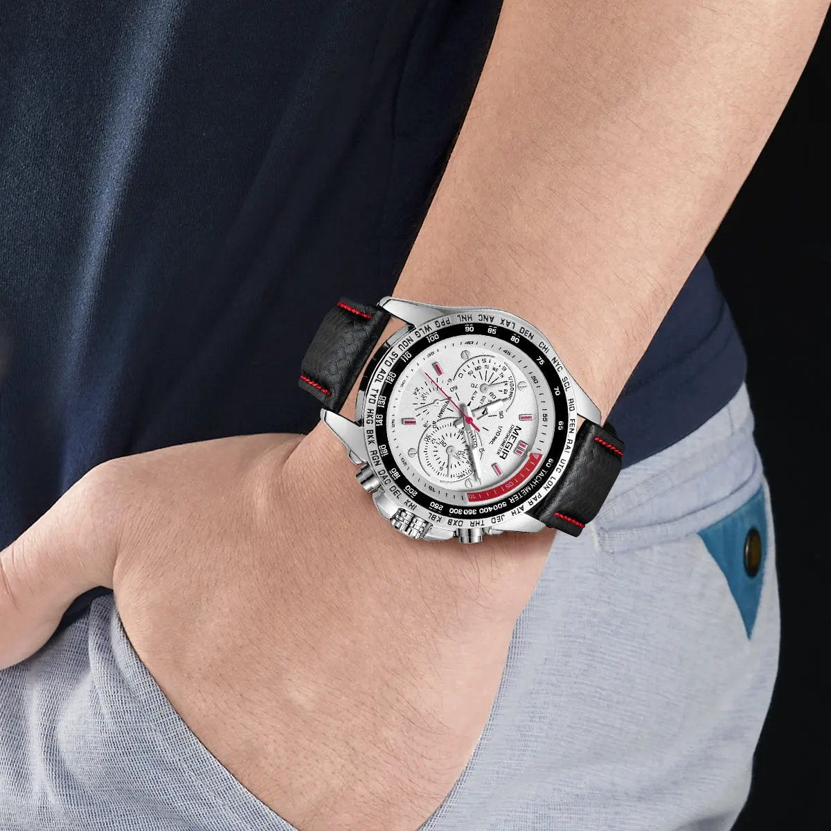 MEGIR Fashion Watches for Men Multifunction Sports Wristwatch Waterproof Quartz Watch Clock Leather Strap Relogio Masculino 1010 by MEGIR WATCH GROUP