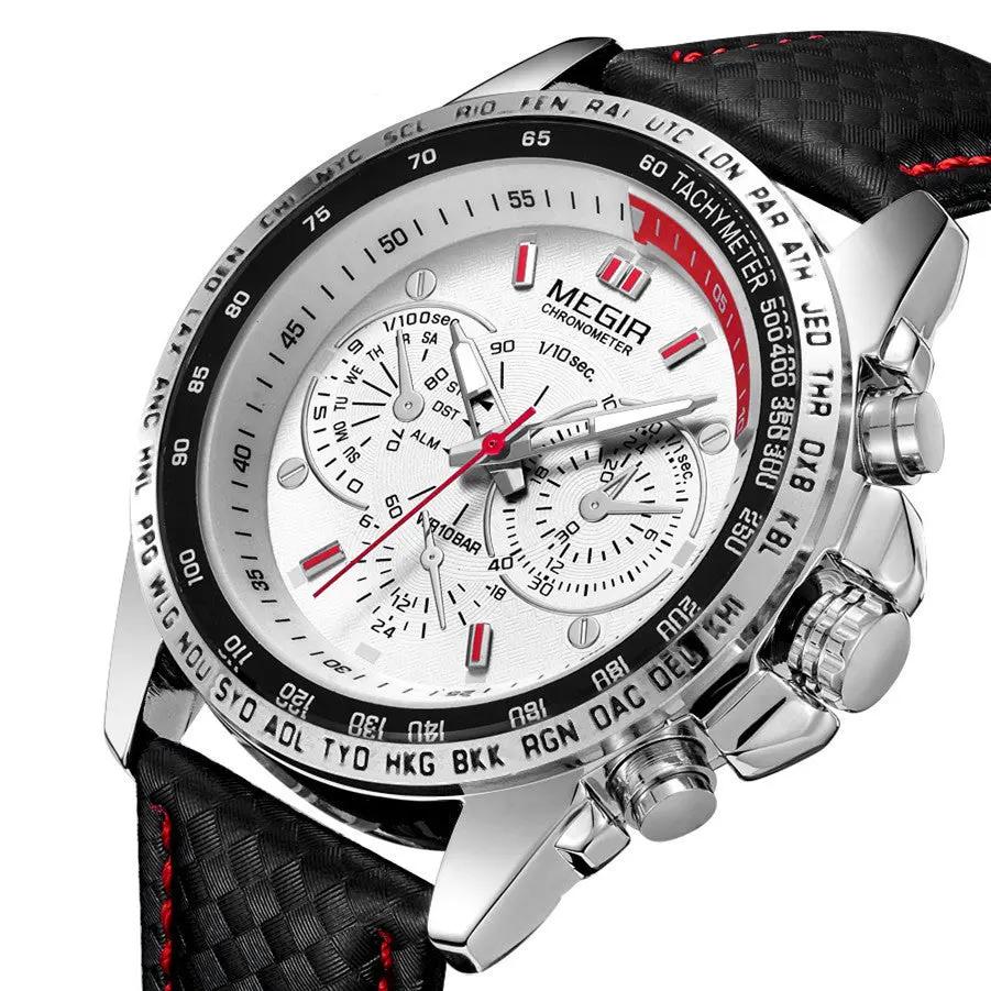 MEGIR Fashion Watches for Men Multifunction Sports Wristwatch Waterproof Quartz Watch Clock Leather Strap Relogio Masculino 1010 by MEGIR WATCH GROUP