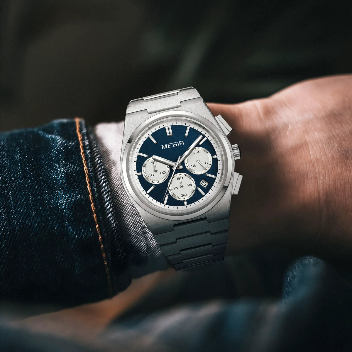 MEGIR Men's Business Watches Original Analogue Quartz Wrist Watch Luminous 5ATM Waterproof Steel Large Dial Clock Reloj Hombre 8402 by MEGIR WATCH GROUP