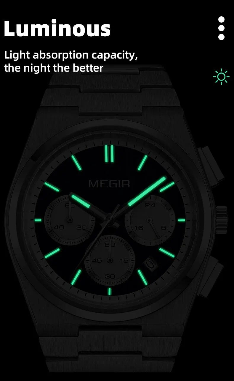 MEGIR Men's Business Watches Original Analogue Quartz Wrist Watch Luminous 5ATM Waterproof Steel Large Dial Clock Reloj Hombre 8402 by MEGIR WATCH GROUP