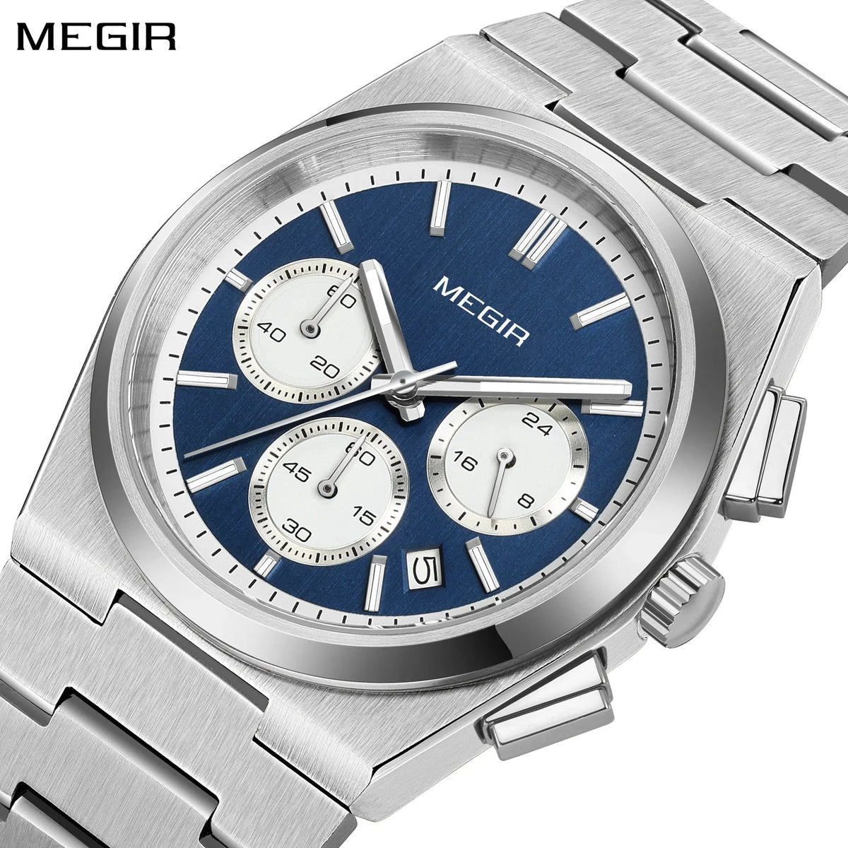 MEGIR Men's Business Watches Original Analogue Quartz Wrist Watch Luminous 5ATM Waterproof Steel Large Dial Clock Reloj Hombre 8402 by MEGIR WATCH GROUP