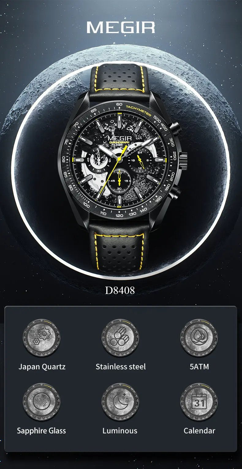 MEGIR Luxury Men's Business Casual Watches Leather Waterproof Quartz Chronograph Male Clock Wristwatch Relogio Masculino 8408 by MEGIR WATCH GROUP
