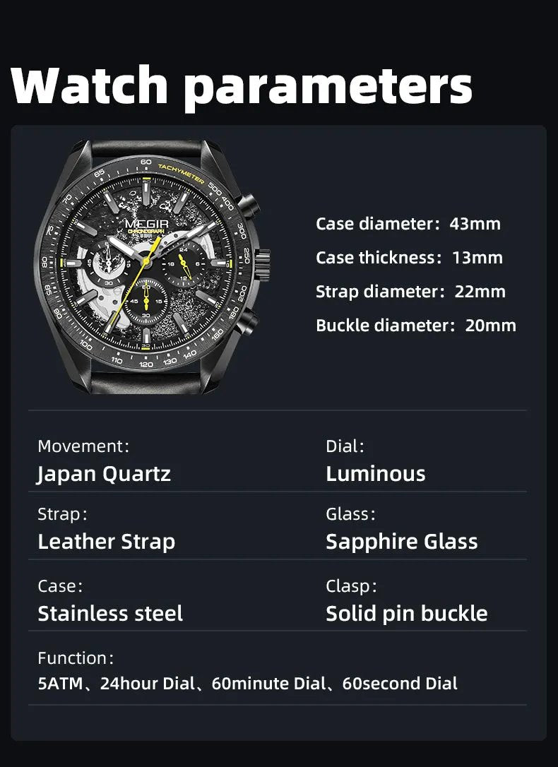 MEGIR Luxury Men's Business Casual Watches Leather Waterproof Quartz Chronograph Male Clock Wristwatch Relogio Masculino 8408 by MEGIR WATCH GROUP