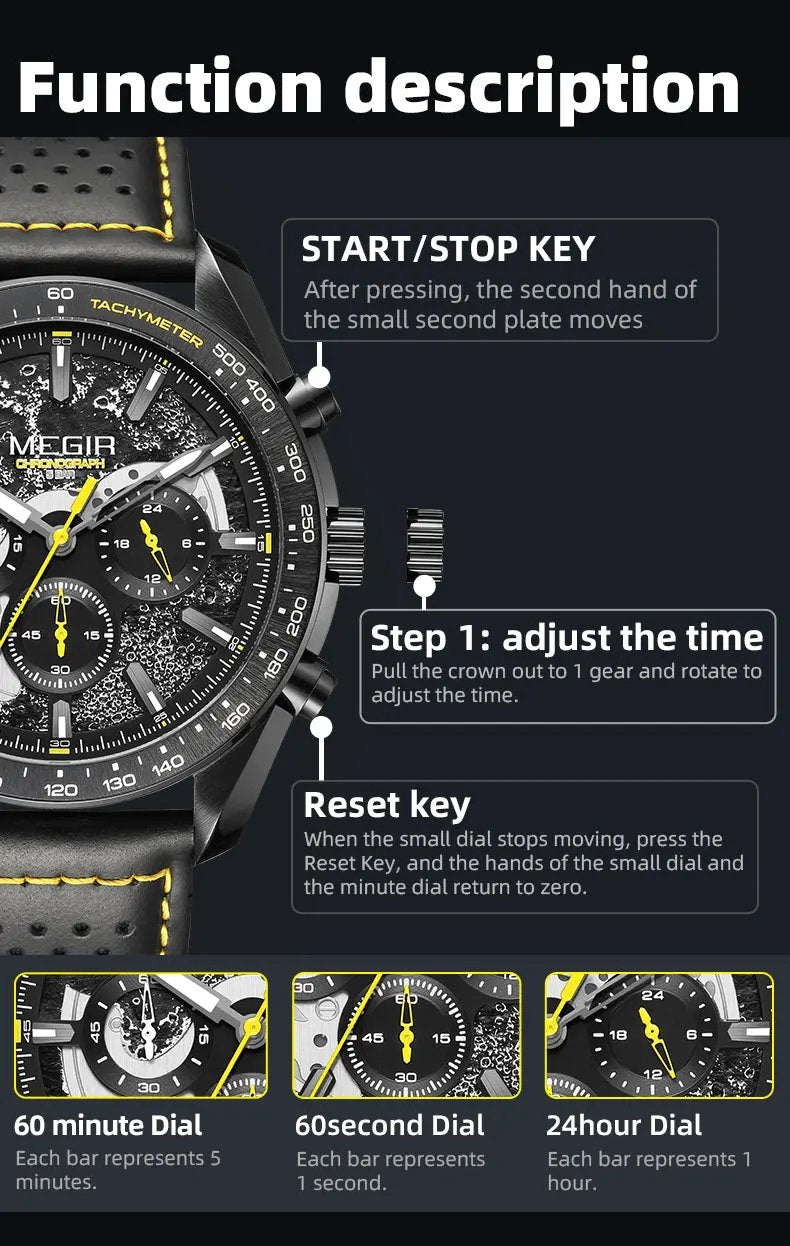 MEGIR Luxury Men's Business Casual Watches Leather Waterproof Quartz Chronograph Male Clock Wristwatch Relogio Masculino 8408 by MEGIR WATCH GROUP