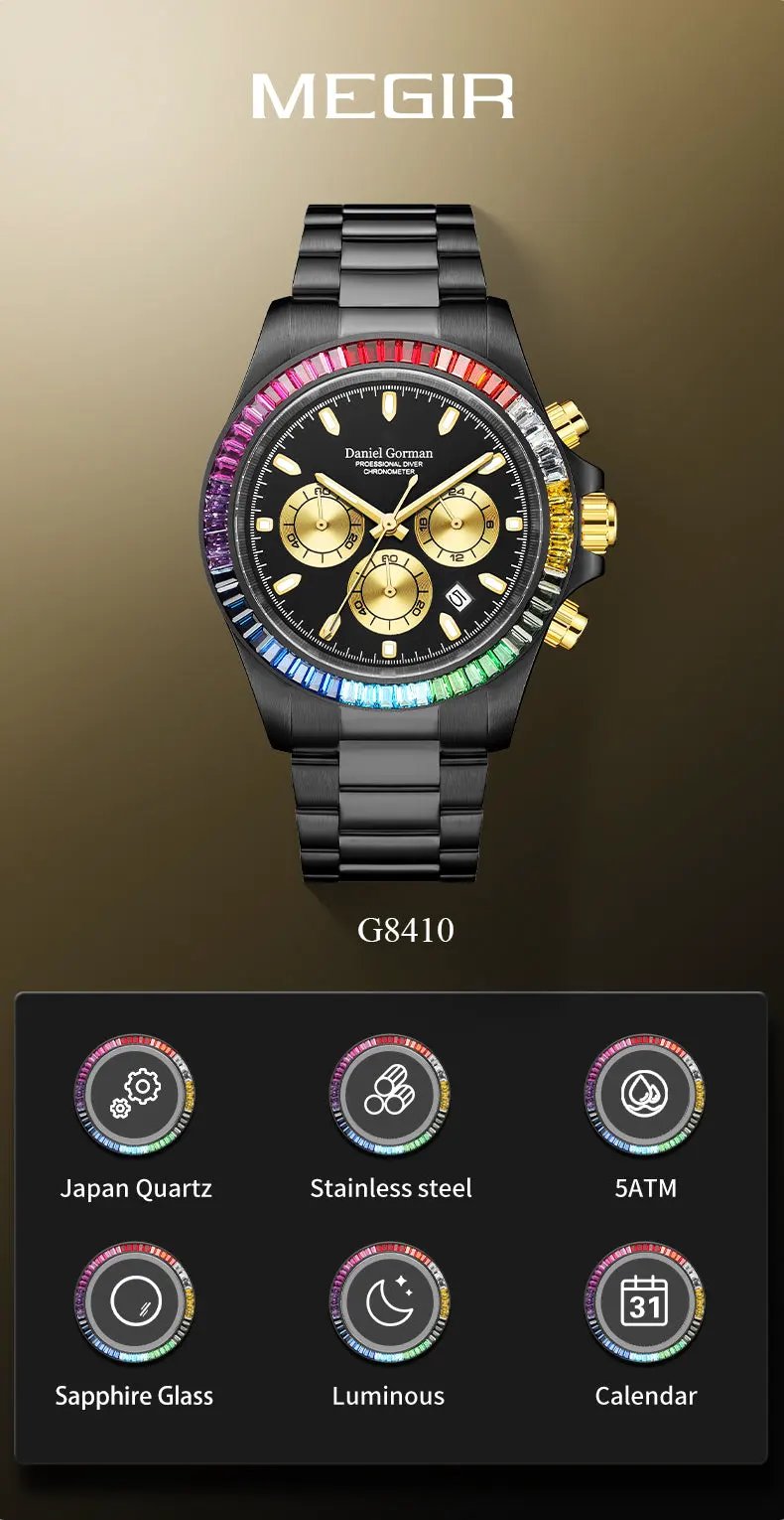 MEGIR Mens Watches Top Brand Luxury Business Wristwatches Stainless Steel Waterproof Date Quartz Chronograph Reloj Hombre 8410 by MEGIR WATCH GROUP