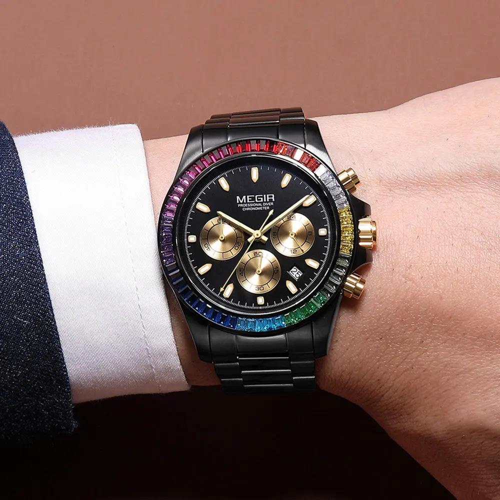MEGIR Mens Watches Top Brand Luxury Business Wristwatches Stainless Steel Waterproof Date Quartz Chronograph Reloj Hombre 8410 by MEGIR WATCH GROUP