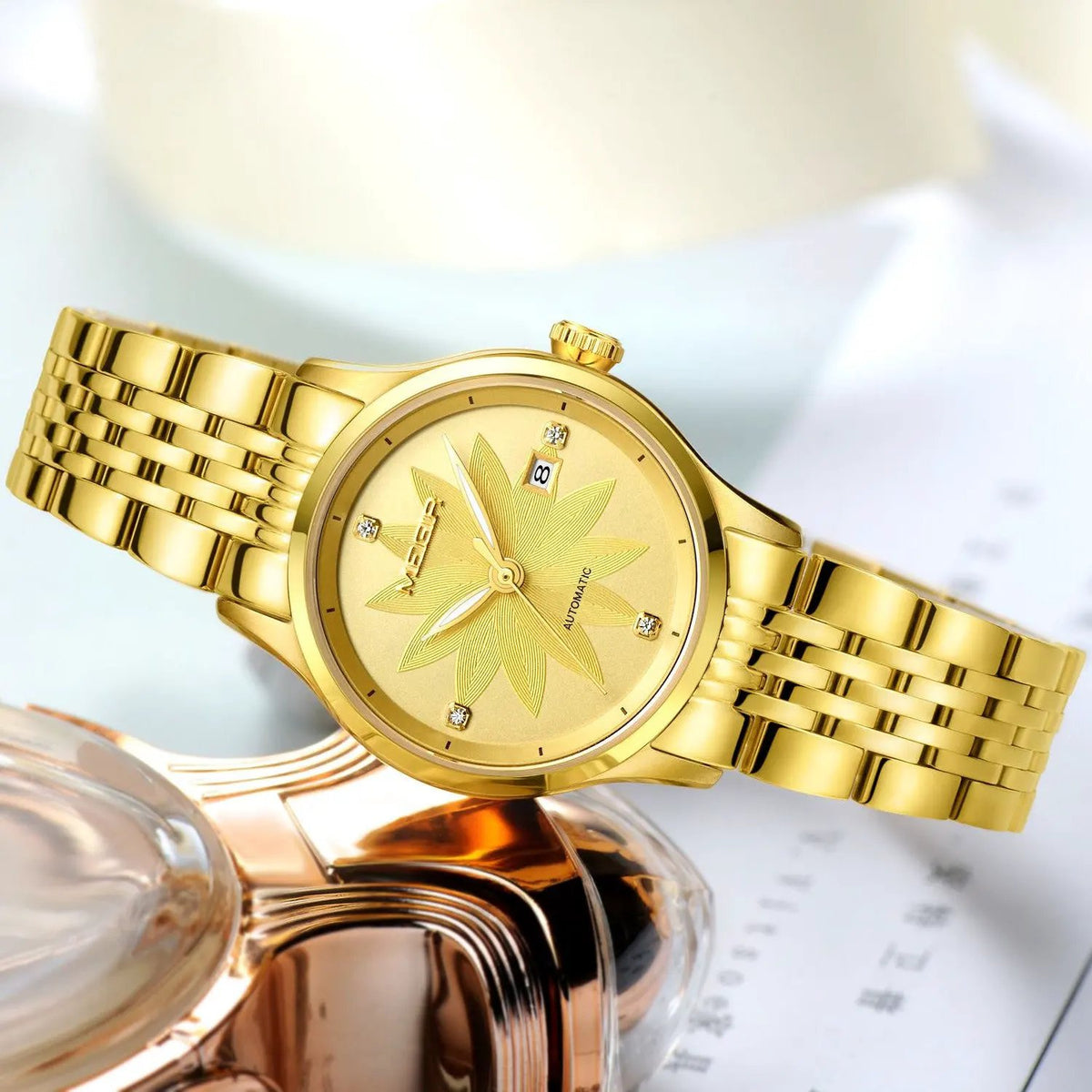 MEGIR Fashion Business Casual Watch for Women Sapphire Automatic Mechanical Wrist Watch Ladies Stainless Steel Female Date Clock 62061 by MEGIR WATCH GROUP