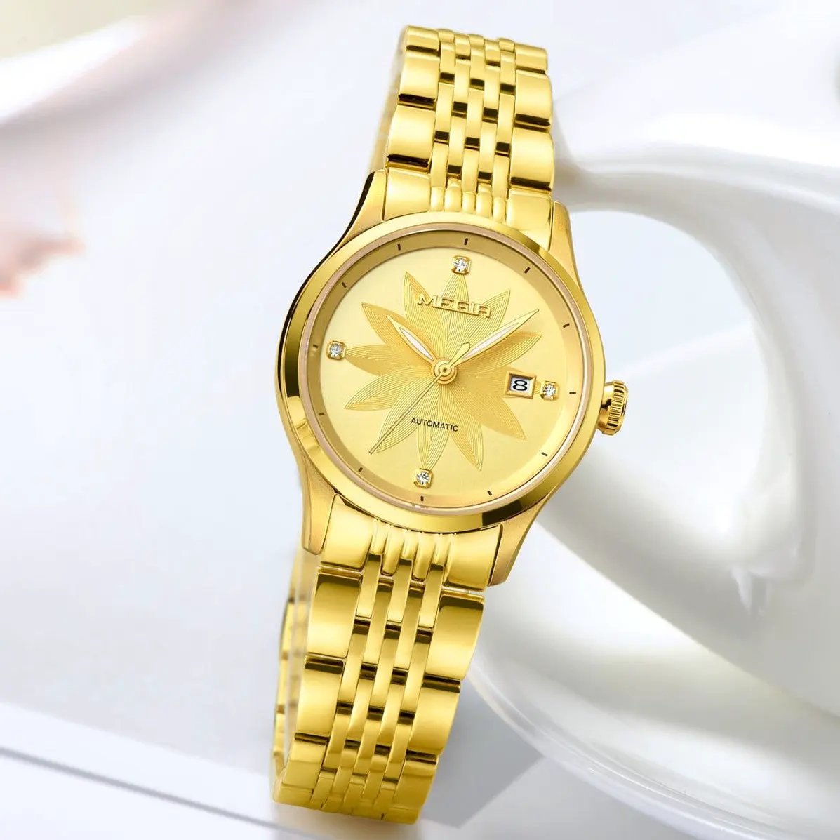 MEGIR Fashion Business Casual Watch for Women Sapphire Automatic Mechanical Wrist Watch Ladies Stainless Steel Female Date Clock 62061 by MEGIR WATCH GROUP