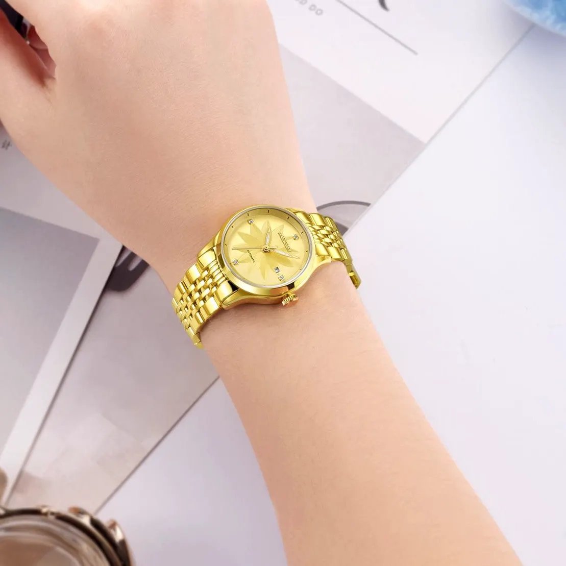 MEGIR Fashion Business Casual Watch for Women Sapphire Automatic Mechanical Wrist Watch Ladies Stainless Steel Female Date Clock 62061 by MEGIR WATCH GROUP