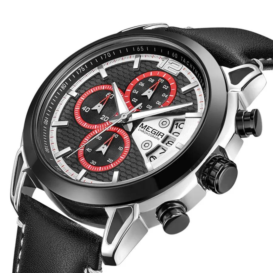 MEGIR Fashion Men Military Sport Watches Leather Strap Quartz Business Wristwatch Chronograph Waterproof Luminous Date Clock 2071 by MEGIR WATCH GROUP