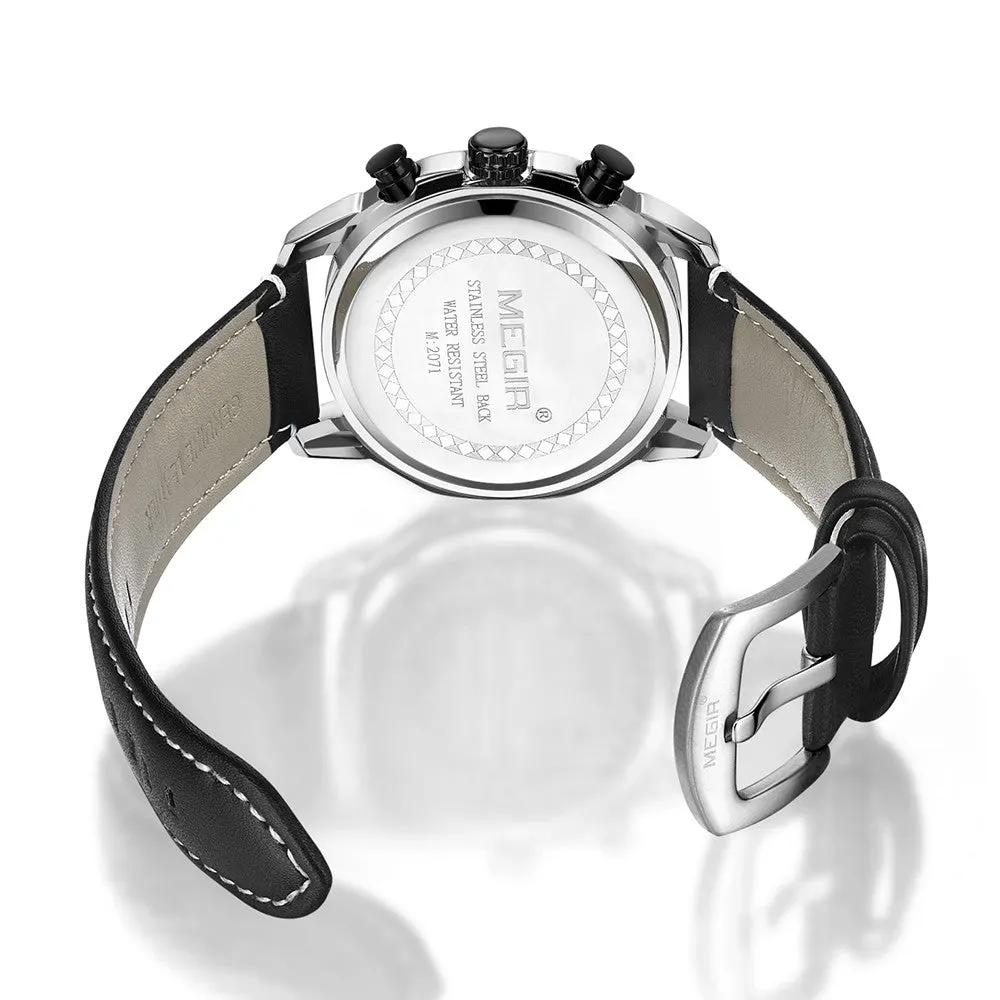 MEGIR Fashion Men Military Sport Watches Leather Strap Quartz Business Wristwatch Chronograph Waterproof Luminous Date Clock 2071 by MEGIR WATCH GROUP