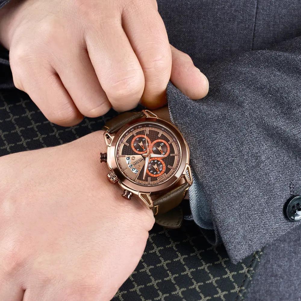MEGIR Fashion Men Military Sport Watches Leather Strap Quartz Business Wristwatch Chronograph Waterproof Luminous Date Clock 2071 by MEGIR WATCH GROUP