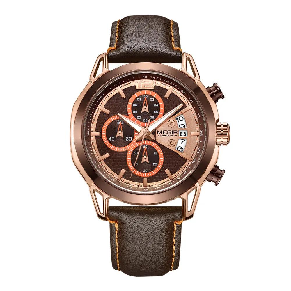 MEGIR Fashion Men Military Sport Watches Leather Strap Quartz Business Wristwatch Chronograph Waterproof Luminous Date Clock 2071 by MEGIR WATCH GROUP