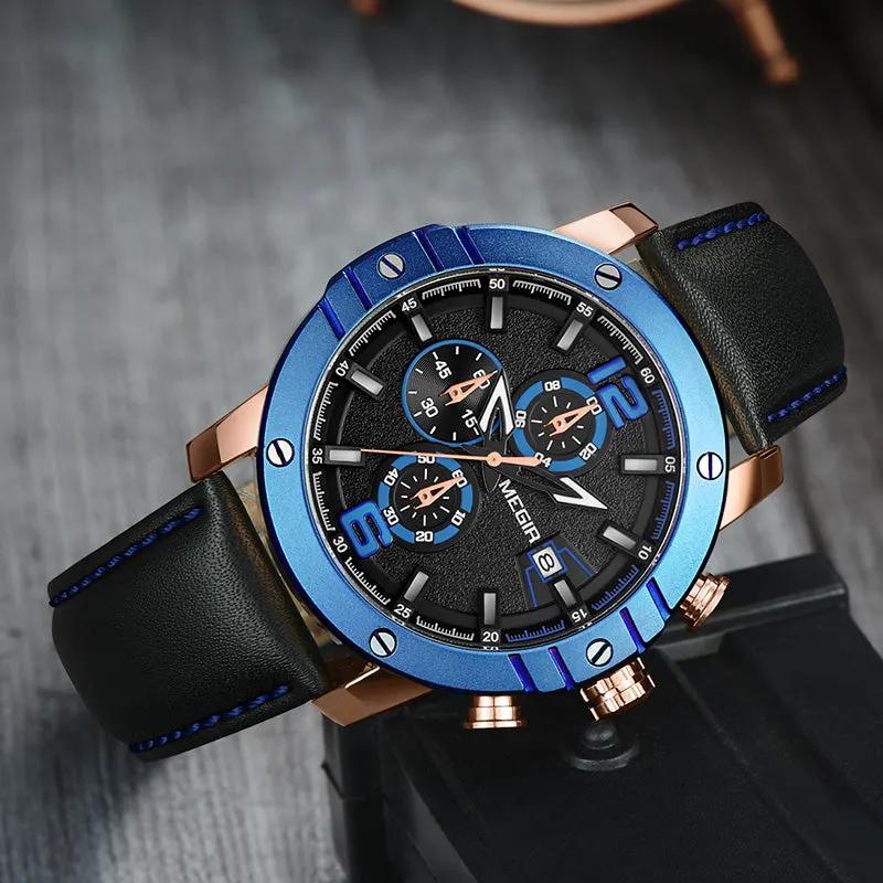 MEGIR Fashion Men's Quartz Watch Chronograph Leather Strap Business Casual Wristwatch Sports Watches Relogio Masculino 2046 by MEGIR WATCH GROUP