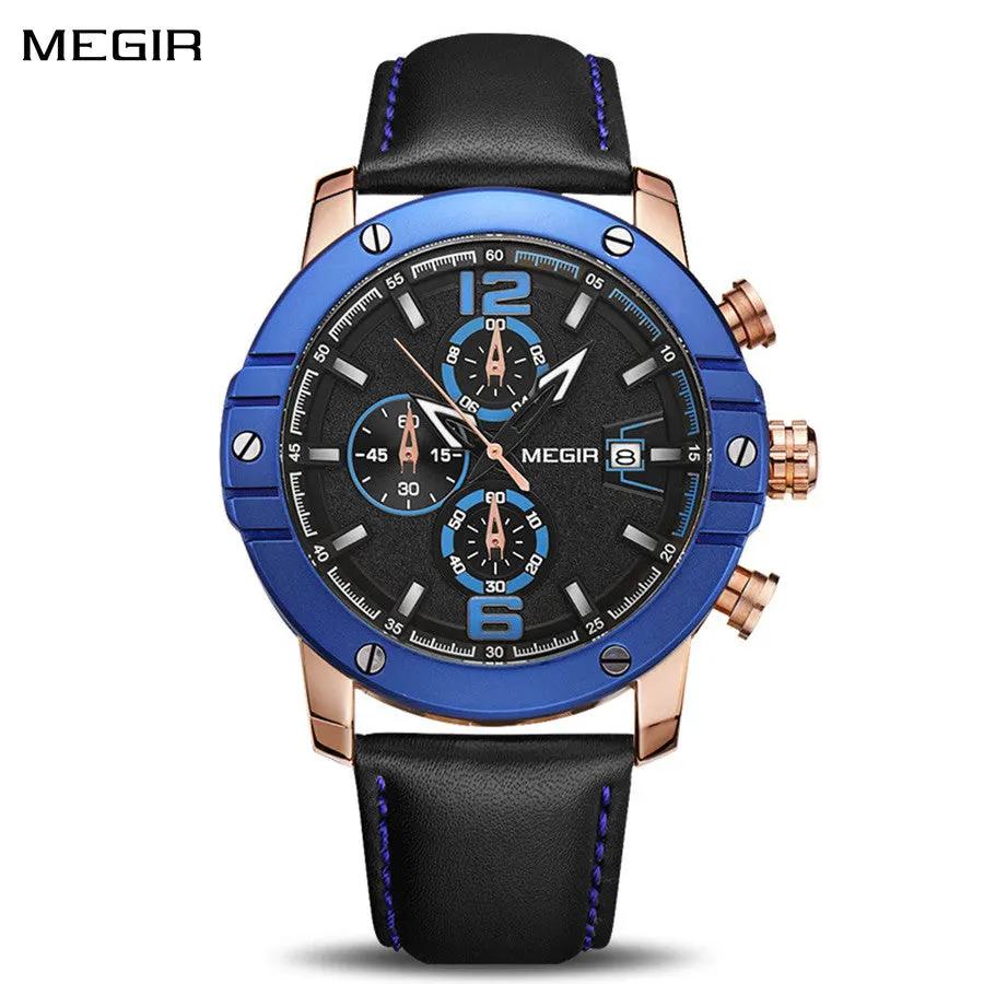 MEGIR Fashion Men's Quartz Watch Chronograph Leather Strap Business Casual Wristwatch Sports Watches Relogio Masculino 2046 by MEGIR WATCH GROUP