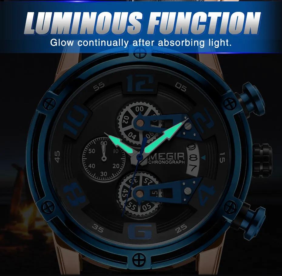 MEGIR Fashion Men Watches Waterproof Sports Watch Chronograph Leather Strap Military Quartz Wristwatch Male Clock 2078 by MEGIR WATCH GROUP