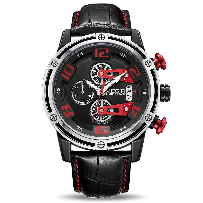 MEGIR Fashion Men Watches Waterproof Sports Watch Chronograph Leather Strap Military Quartz Wristwatch Male Clock 2078 by MEGIR WATCH GROUP