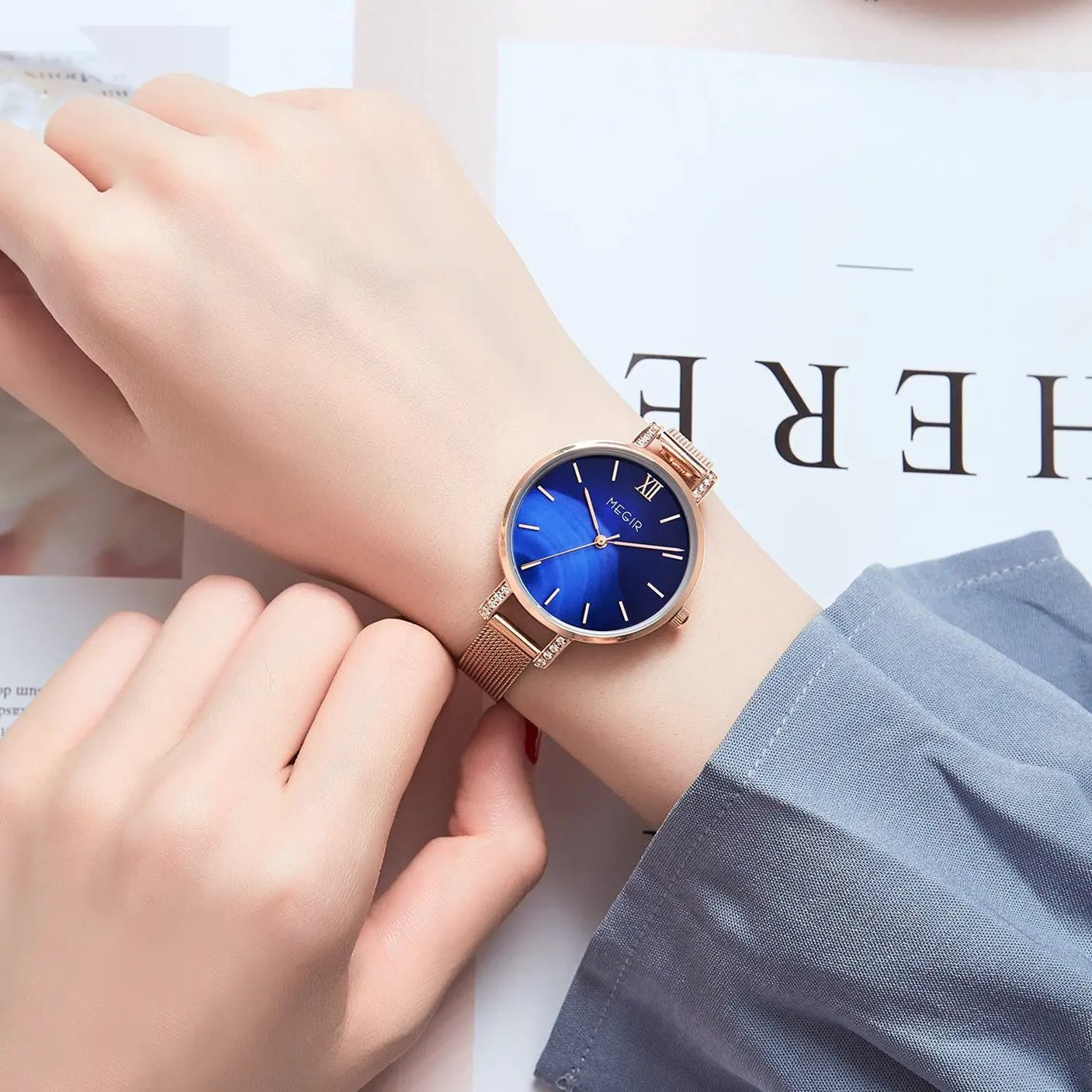 MEGIR Fashion Quartz Women Bracelet Watches Luxury Casual Ladies Dress Clock Female Steel Mesh Band Wristwatch Relogio Feminino 7002 by MEGIR WATCH GROUP