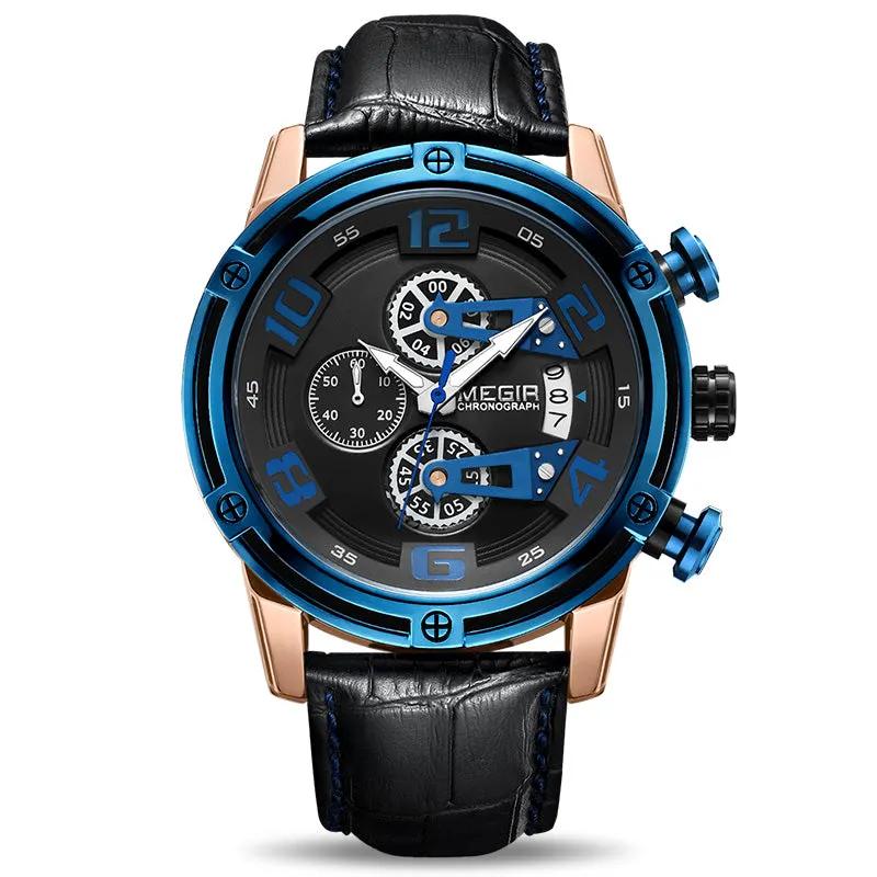 MEGIR Fashion Men Watches Waterproof Sports Watch Chronograph Leather Strap Military Quartz Wristwatch Male Clock 2078 by MEGIR WATCH GROUP